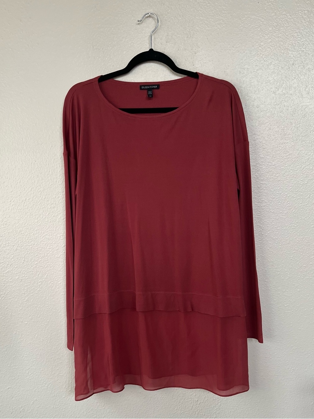 Eileen Fisher 100% Silk Layered Hem Long Sleeve Tunic